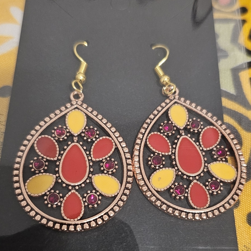 2for$24 Vibrant Red and Yellow Teardrop Earrings